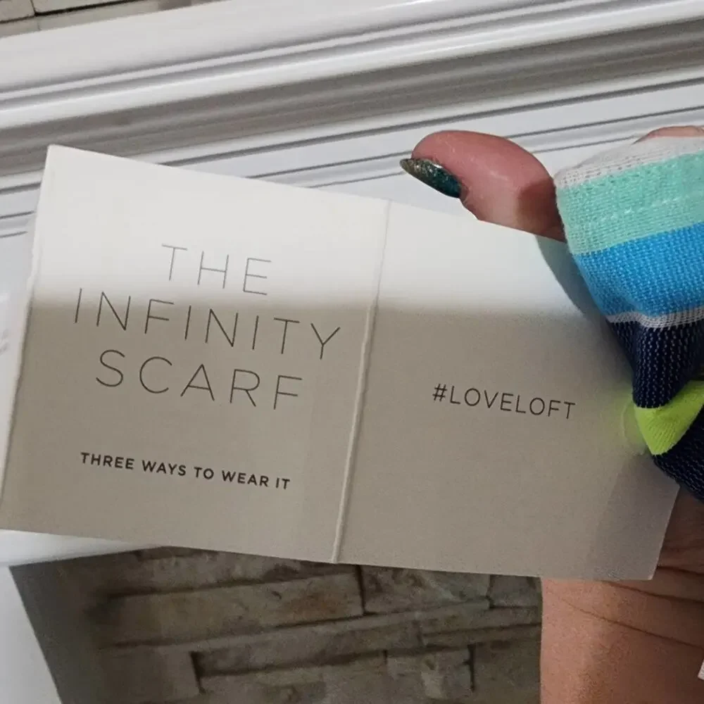 Loft yellow blue and‎ white striped infinity scarf new!